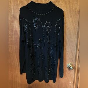 Vintage Sheridan Square Black Angora Sweater with Sequin Accents